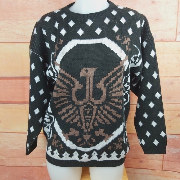 VINTAGE Aztec knitted crew neck sweater Made in Canada - Picture 2 of 10